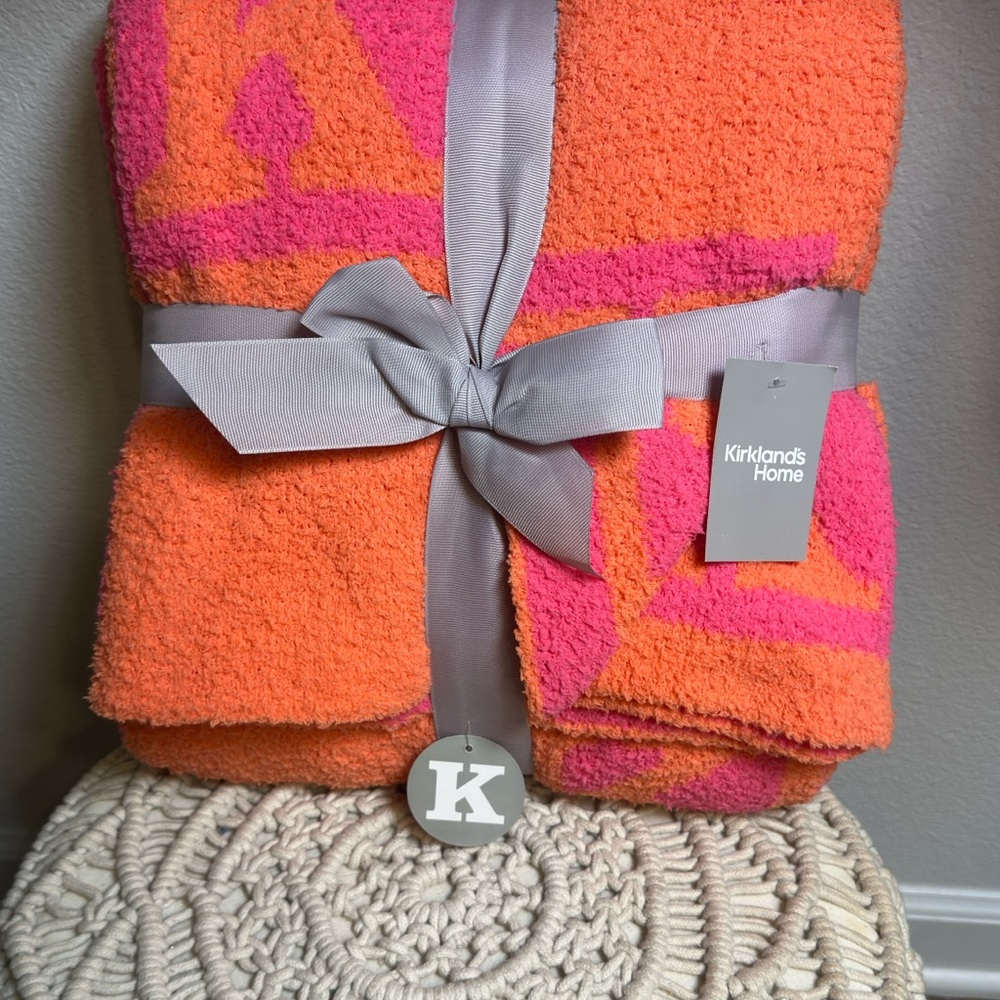 Kirkland's Home Orange and Pink Initial “K” Throw Blanket